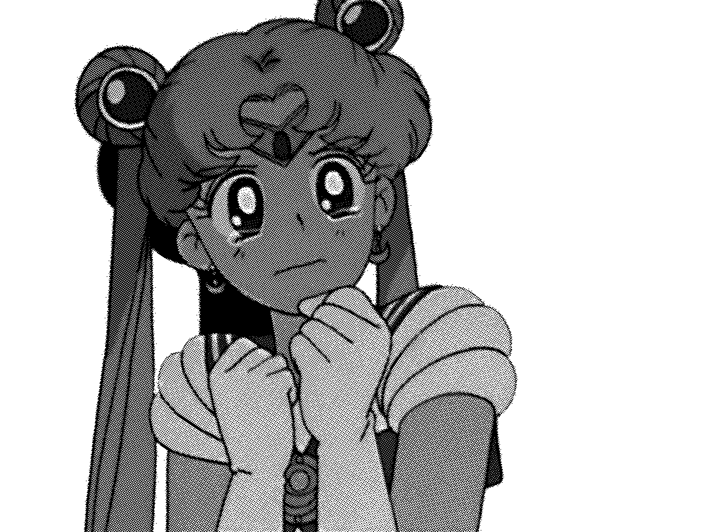 Animated black and white gif of Sailor Moon crying